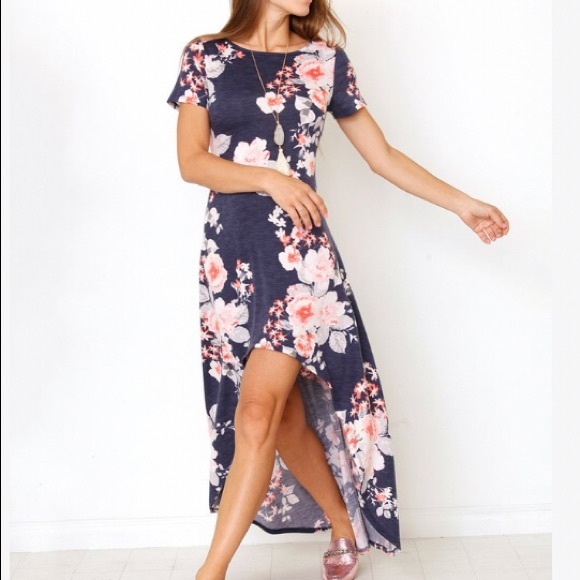 Other - Navy Floral Hi-Low Dress